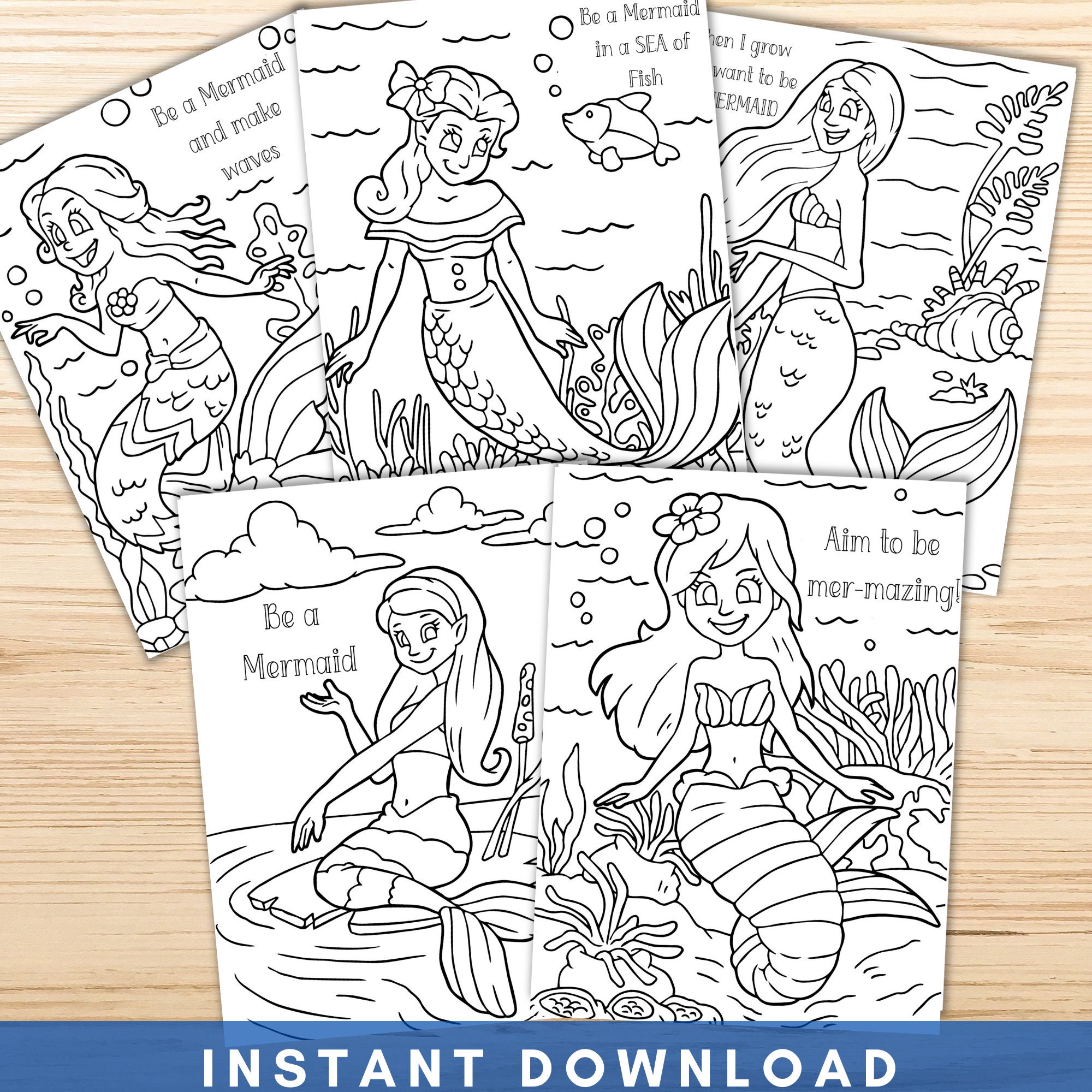 Mermaid Quotes Coloring Pages Mermaid Coloring Pages | Etsy