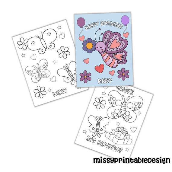 Personalized Butterfly Party Coloring Pages, Custom Butterfly Birthday Party Coloring Pages, Coloring Pages for Kids