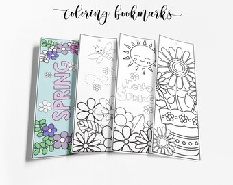 Spring Coloring Bookmarks: Kids Party Activity (INSTANT DOWNLOAD)