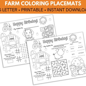 Farm Birthday Coloring Placemats: Kids Party Activity (PDF)