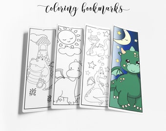 Dragon Coloring Bookmarks, Printable Kids Activity (Set of 4) (Instant Download)