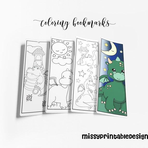 Dragon Coloring Bookmarks (Set of 4), Printable Dragon Coloring Page, School Activity, Coloring