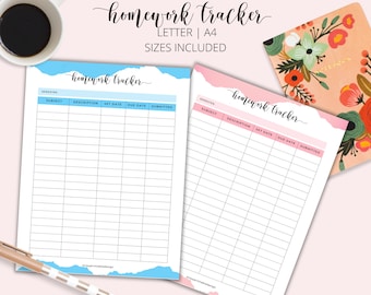 Printable Homework Tracker, Student Assignment Organizer (PDF)