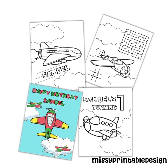 Personalized Airplane Party Coloring Pages, Custom Airplane Birthday Party Coloring Pages, Airplane Coloring Pages for Kids Il_570xn