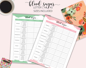 Blood Sugar Tracker Printable, Glucose Journal (INSTANT DOWNLOAD)