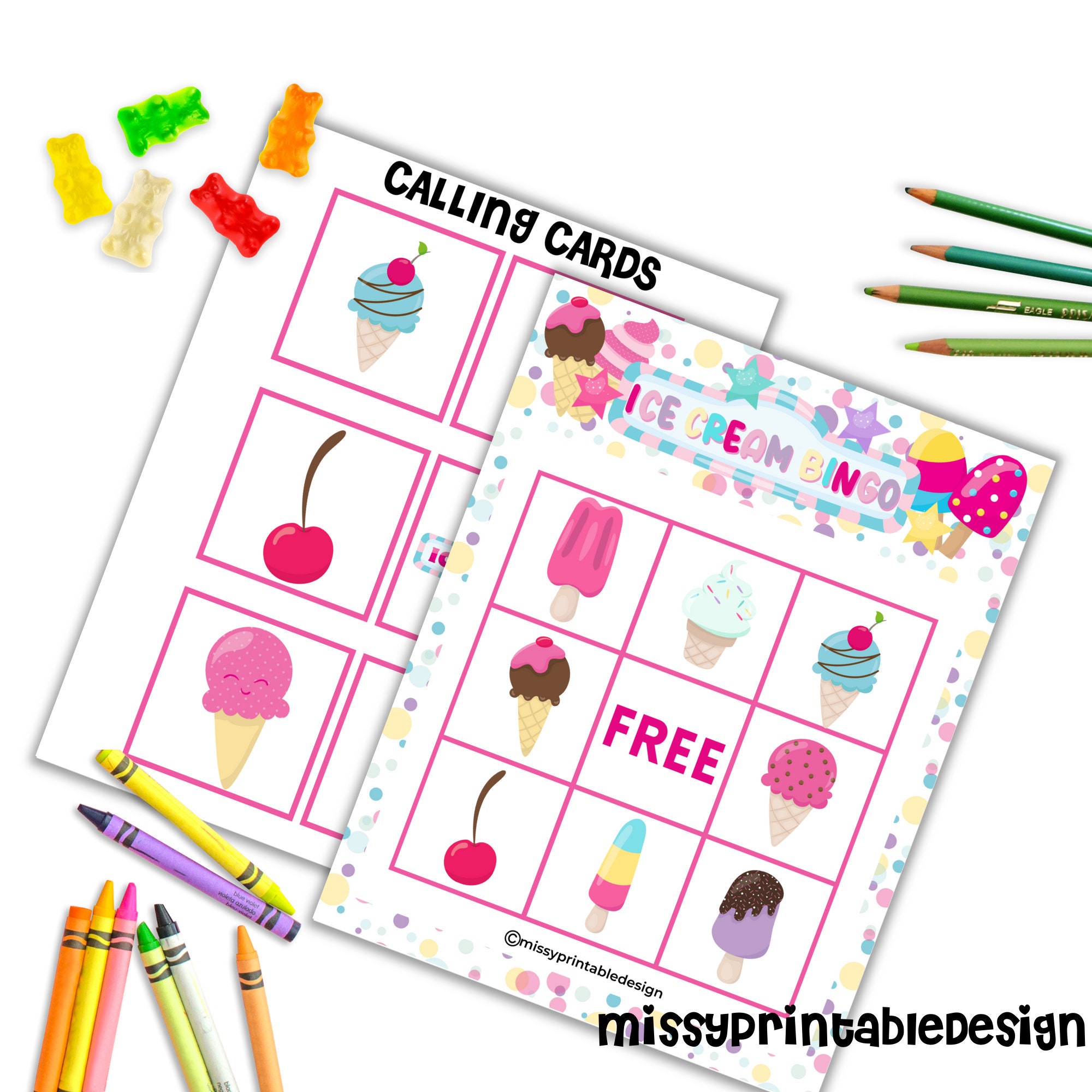 Ice Cream Bingo Cards Printable Ice Cream Bingo Game School Etsy