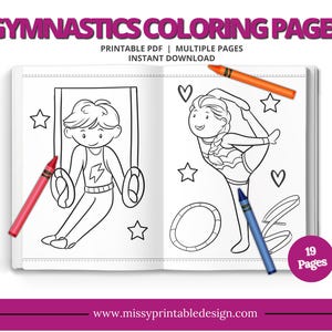 Gymnastics Coloring Pages, Printable Gymnastics Coloring Book, Gymnastics Birthday Party, INSTANT DOWNLOAD