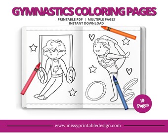 Gymnastics Coloring Pages, Birthday Party Activity (INSTANT DOWNLOAD)