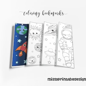 Ruimte kleurplaat bladwijzers (set van 4), afdrukbare ruimte kleurplaat, verjaardagsactiviteit, kleuren voor kinderen, INSTANT DOWNLOAD