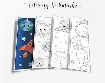 Printable Space Coloring Bookmarks, Kids Birthday (INSTANT DOWNLOAD)