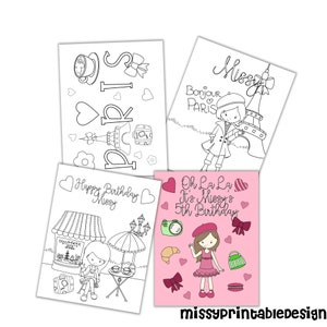 Personalized Paris Birthday Coloring Pages: Glam Party Activity (Digital Download)