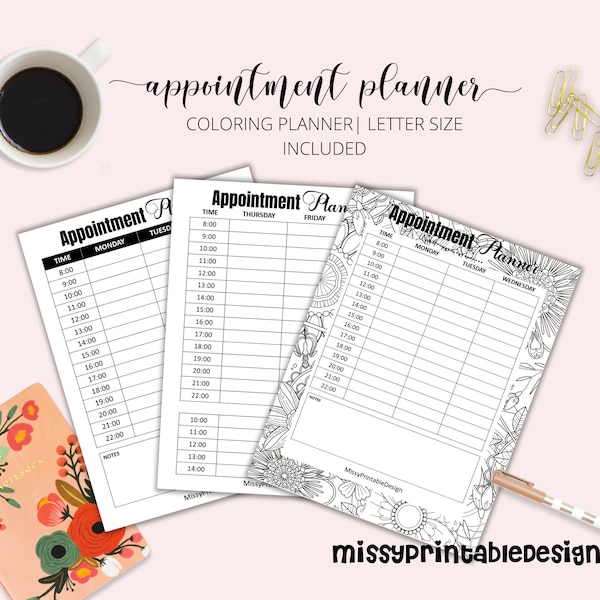 Printable Appointment Book, Appointment Planner Printable, Binder, Schedule Planner, Daily Planner, GOOD NOTES Template, Coloring Planner