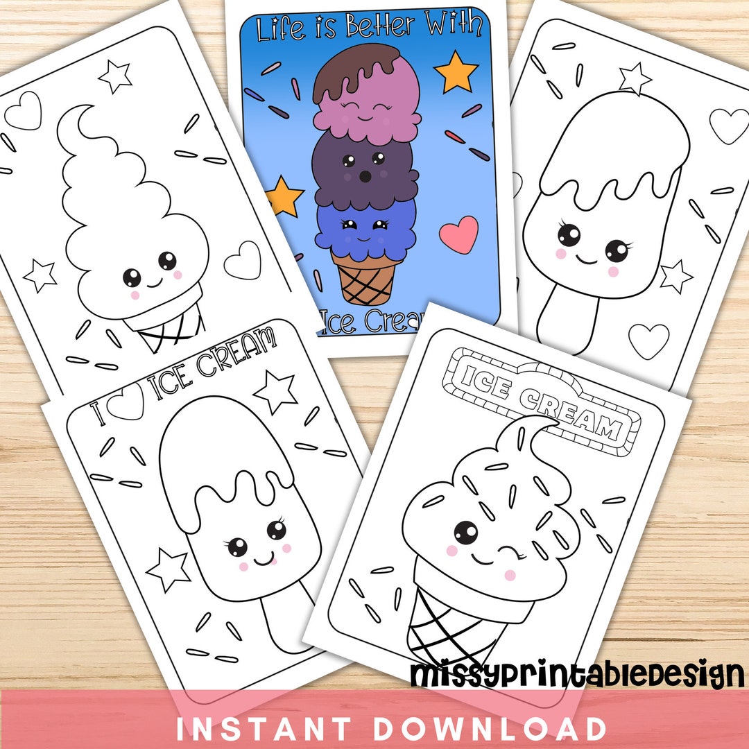 Kawaii Ice Cream Coloring Pages for Kids Printable Kawaii