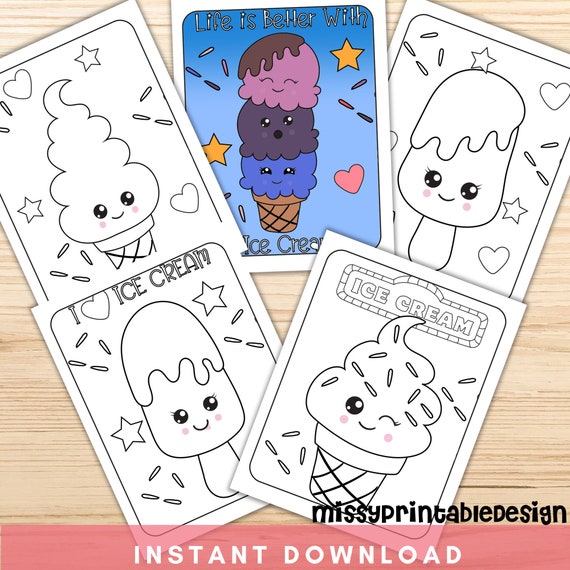 Kawaii Ice Cream Coloring Pages for Kids Printable Kawaii