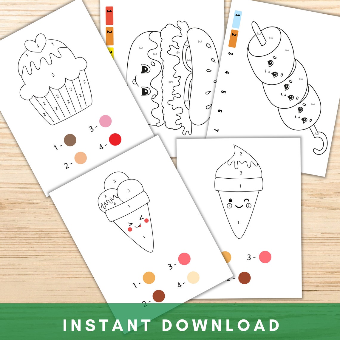28 Printable Cute Color by Number Foods for Kids Cute Food | Etsy