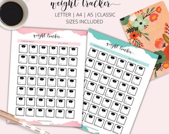 Weight Tracker, Printable Weight Loss Tracker Journal, Weight loss Log, Weight loss Chart, Weekly Weigh in, Weight loss goal tracker