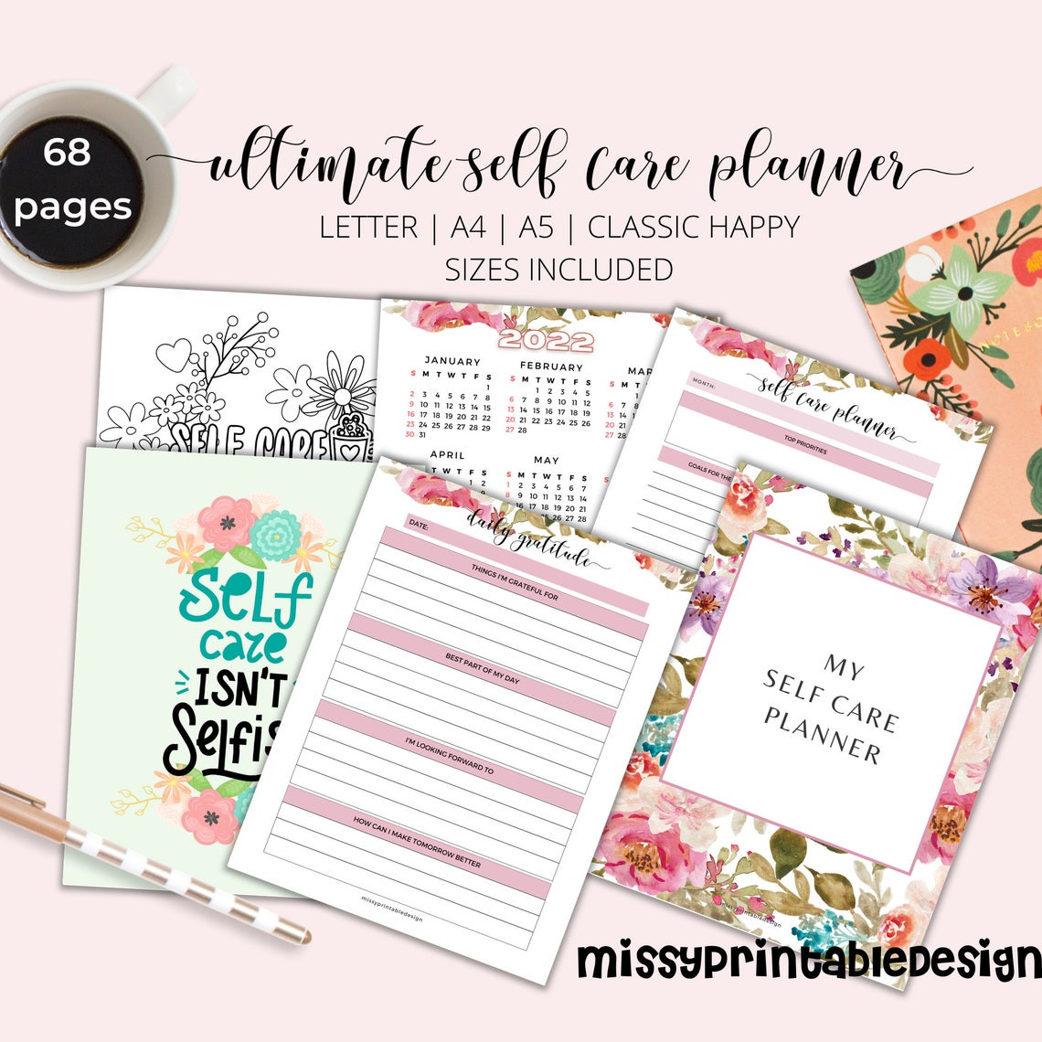 Self Care Planner Wellness Binder Printable Gratitude - Etsy
