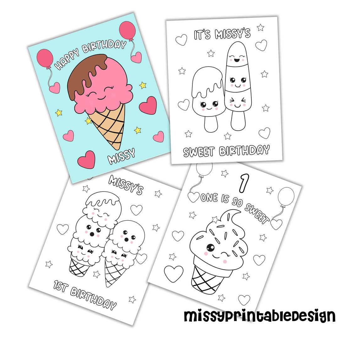 Personalized Ice Cream Party Coloring Pages, Custom Ice Cream Birthday ...