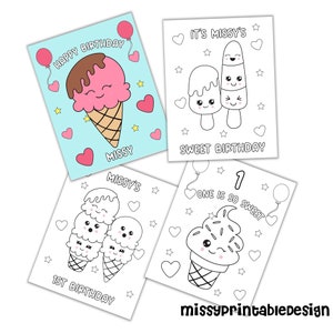 Personalized Ice Cream Party Coloring Pages, Custom Ice Cream Birthday Party Coloring Pages,  Ice Cream Coloring Pages for Kids