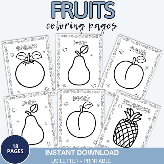 Fruit Coloring Pages, Kids Activity Sheets (INSTANT DOWNLOAD)