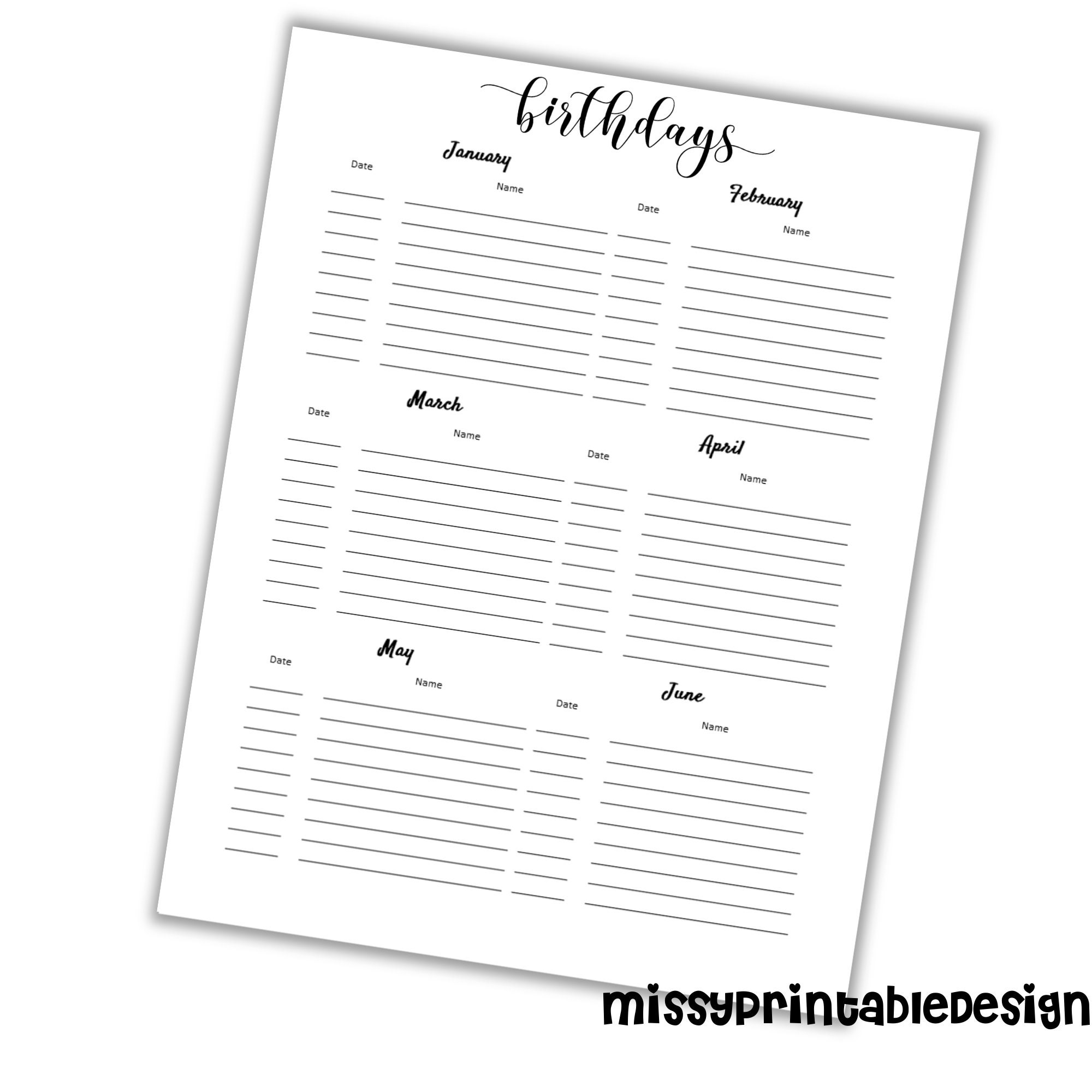 Birthday Tracker Printable Birthday Log Anniversary | Etsy
