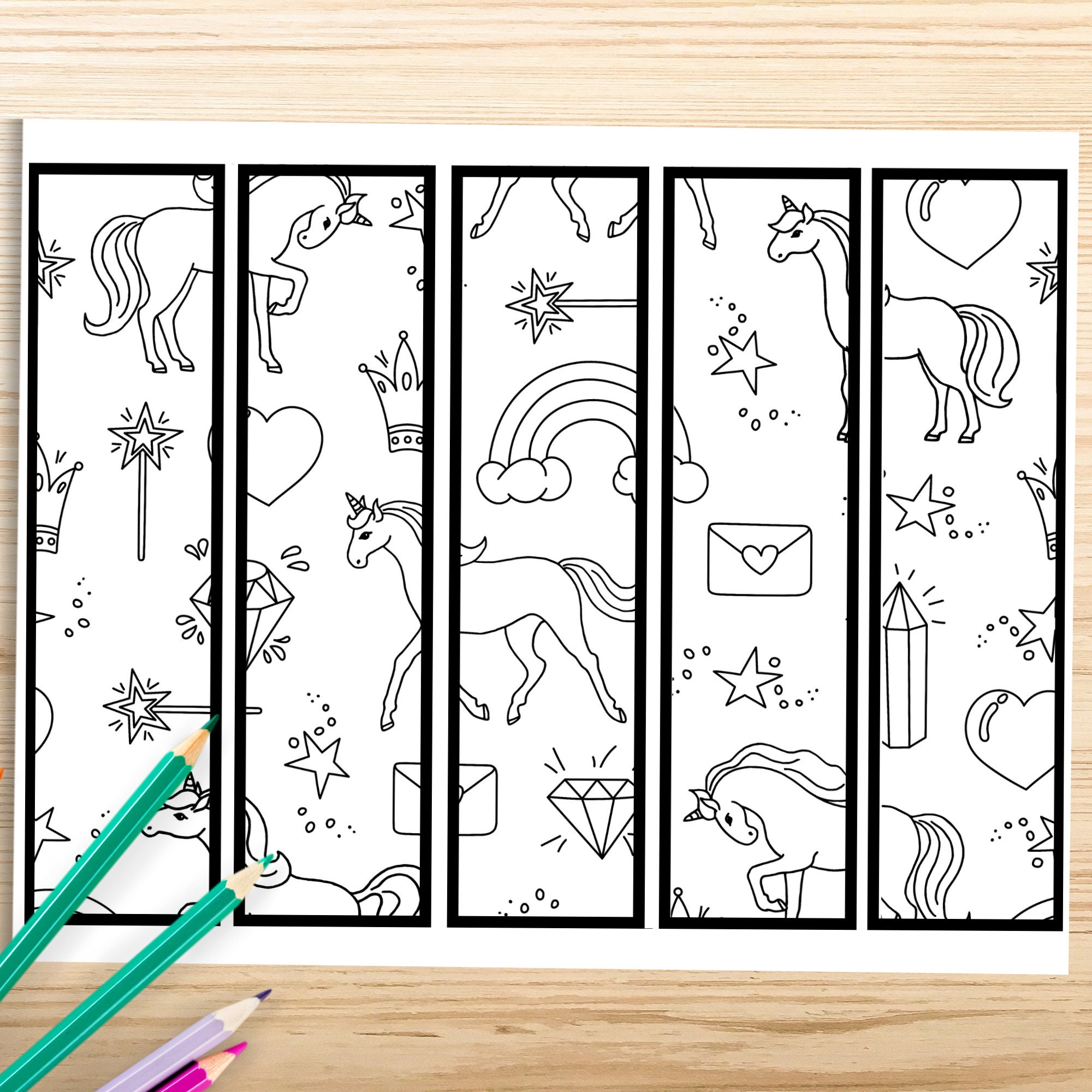 printable unicorn bookmarks 20 unicorn coloring page etsy
