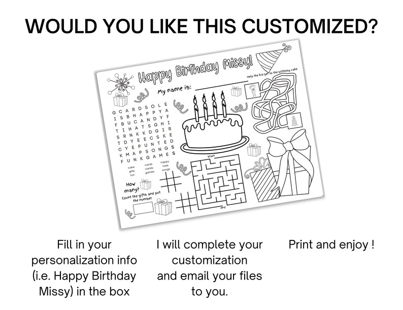 Happy Birthday Placemat Printable Birthday Party Placemats | Etsy