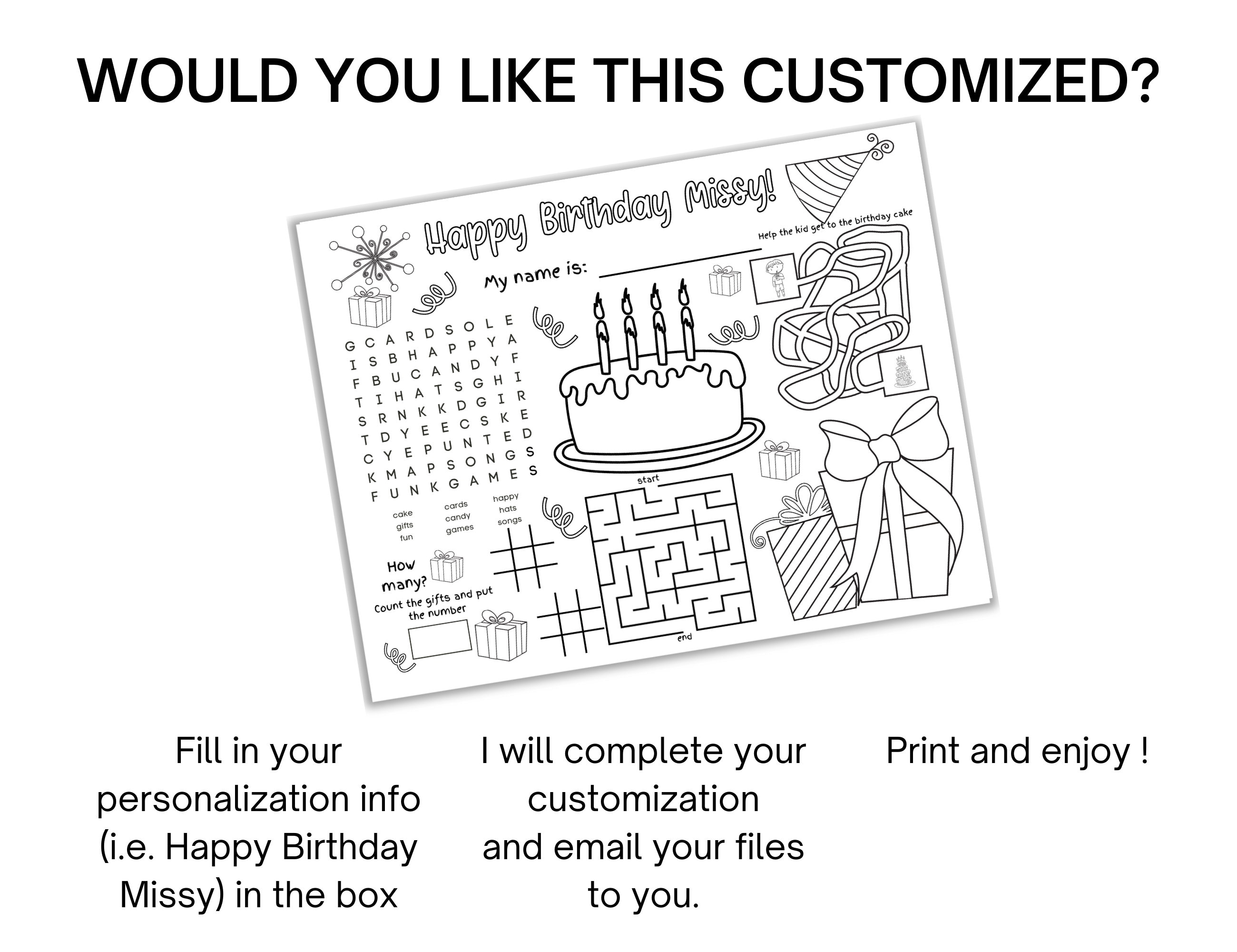 Happy Birthday Placemat Printable Birthday Party Placemats Etsy