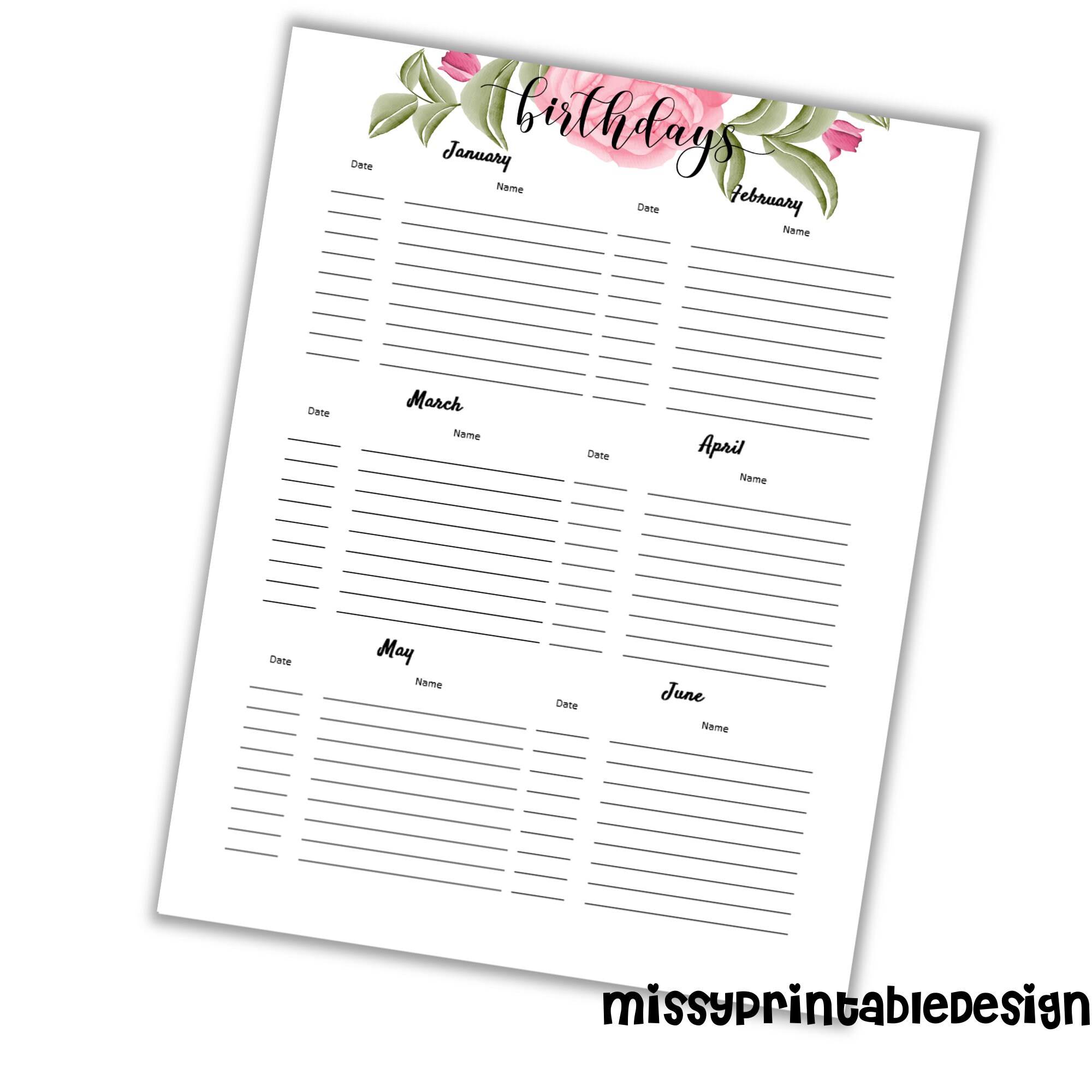 Birthday Tracker Printable Birthday Log Anniversary | Etsy