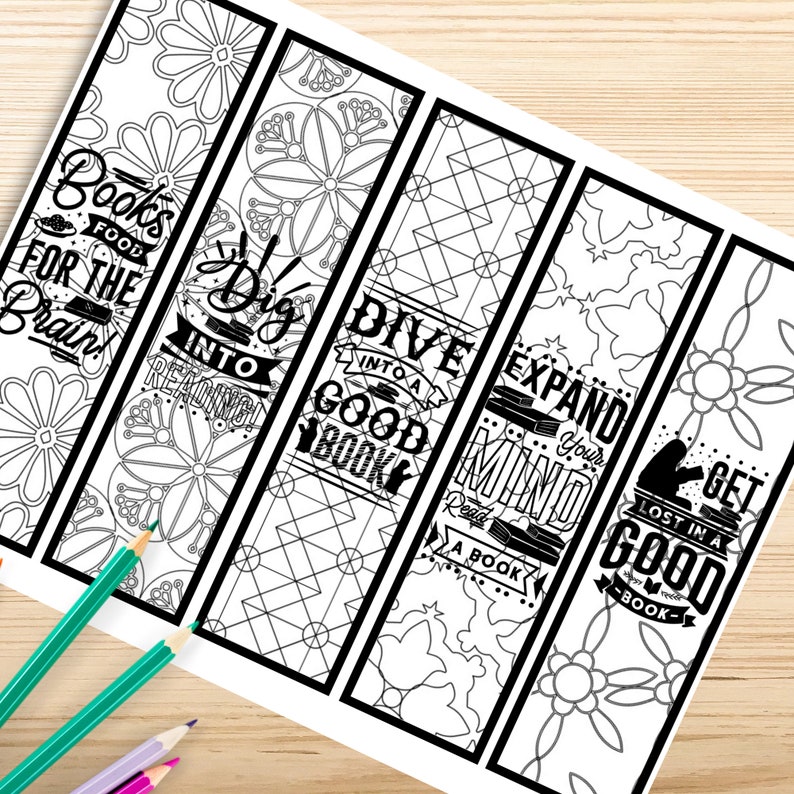 30 Printable Book Lovers Pattern Coloring Bookmarks Pattern - Etsy