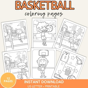 Basketball Coloring Pages, Printable Coloring Pages, Basketball Birthday Party Activity, Kids Coloring Pages, INSTANT DOWNLOAD