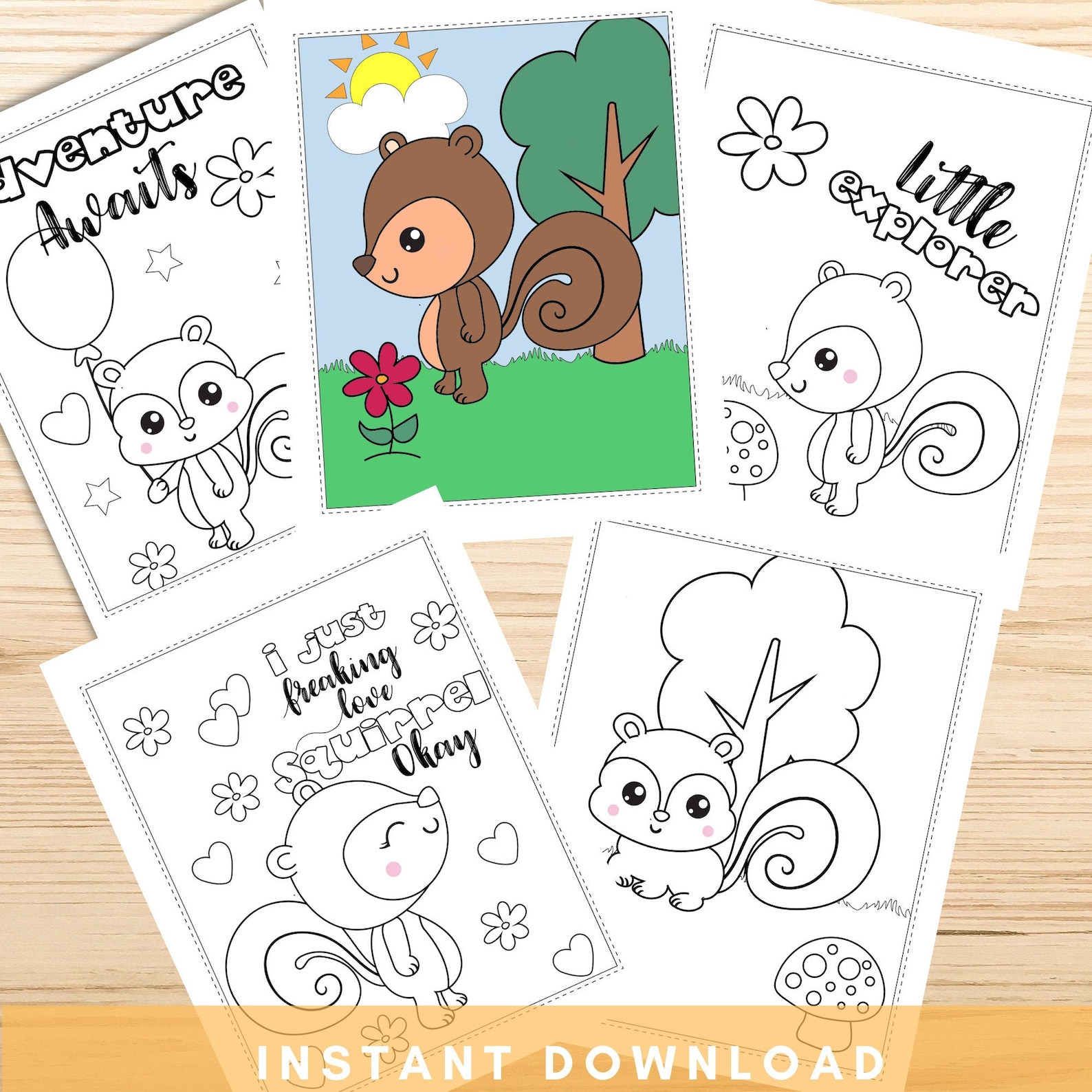 Squirrel Coloring Pages for Kids Animal Coloring Pages - Etsy