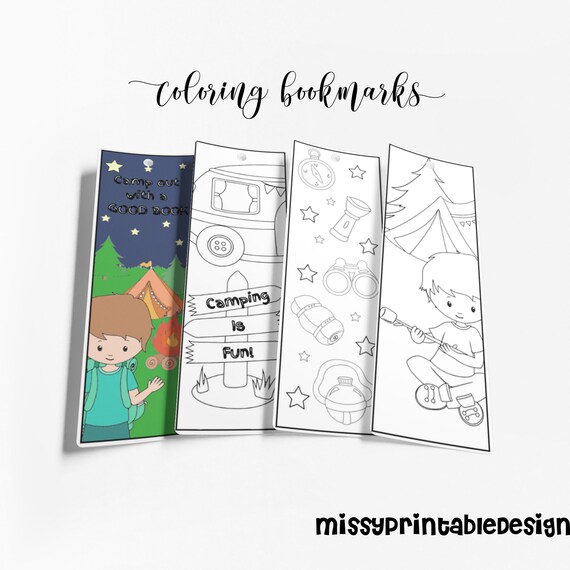 Camping Coloring Bookmarks (Set of 8), Printable Camping Coloring ...