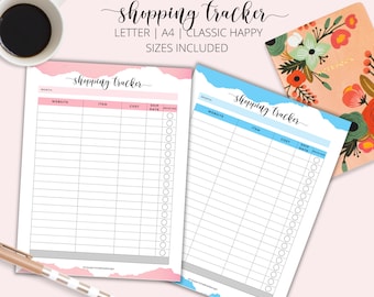 Printable Shopping Tracker, Letter A5 Classic Happy Size (INSTANT DOWNLOAD)