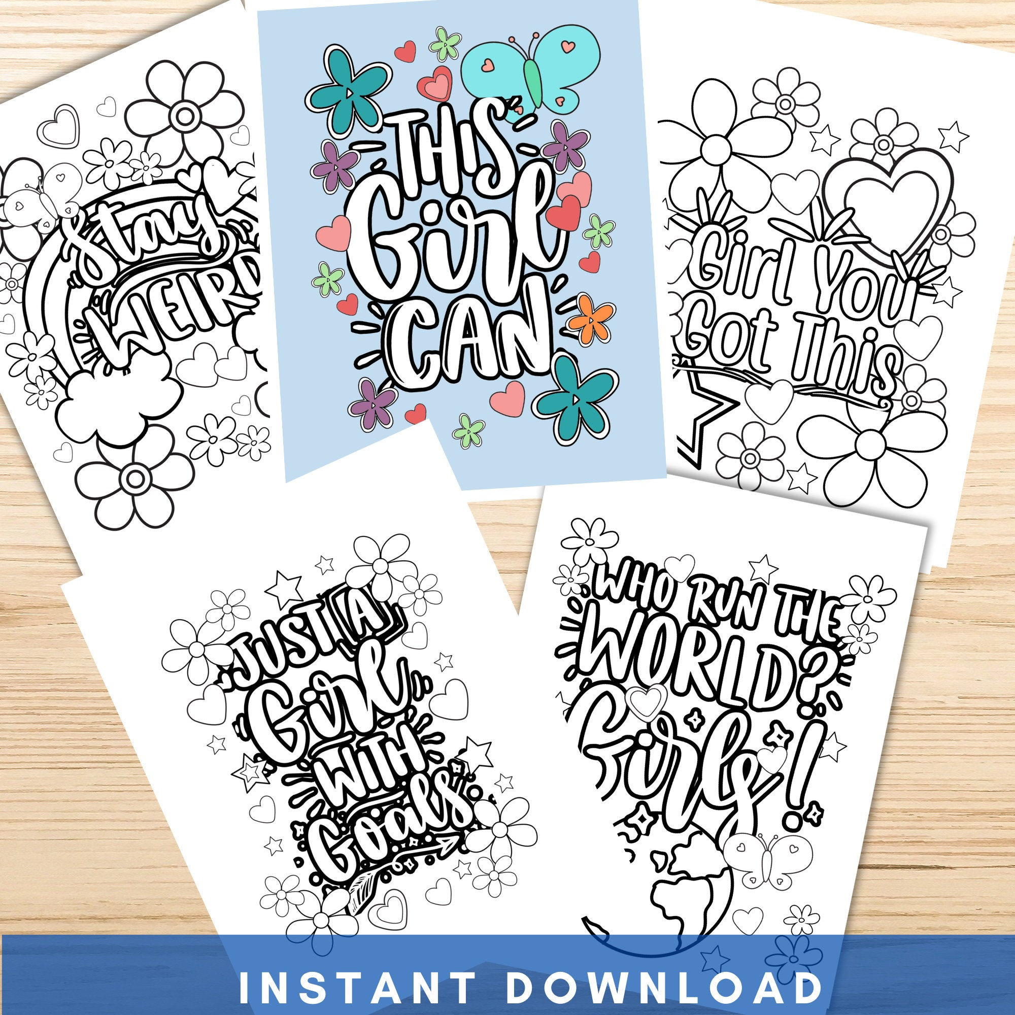 Girl Power Coloring Pages For Kids Teens Flower Coloring Etsy Canada
