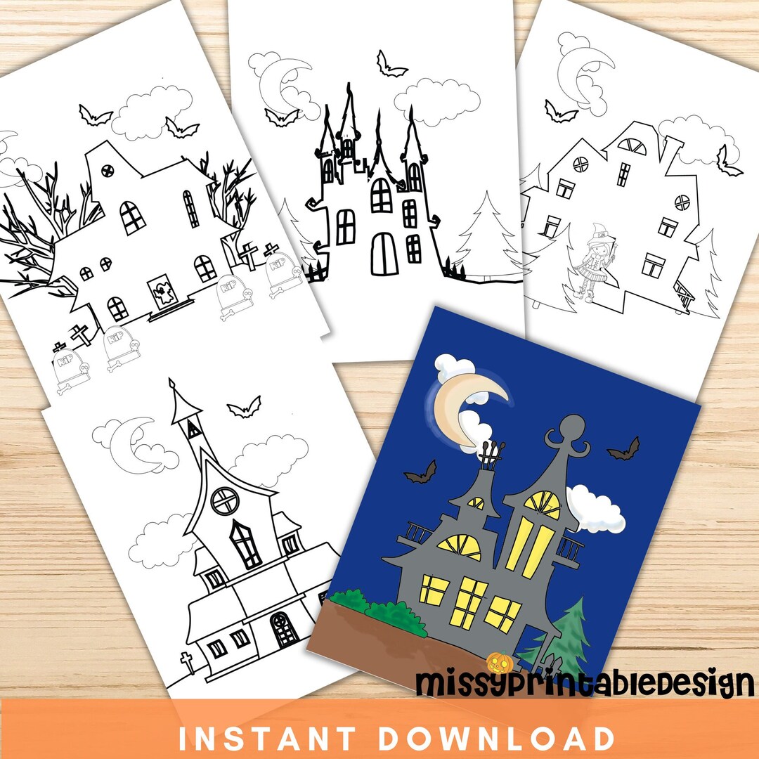 Haunted House Coloring Pages, Printable Halloween Coloring Pages for ...