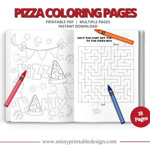 Pizza Coloring Pages, Pizza Party Printables, Pizza Birthday Party Games, Pizza Activities, Printable Coloring Activities for Kids, DIGITAL