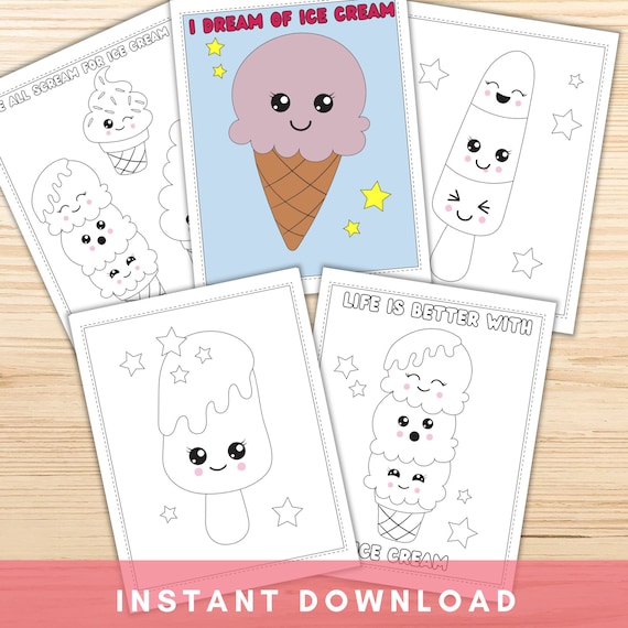 Ice Cream Coloring Pages for Kids Printable Kawaii Coloring