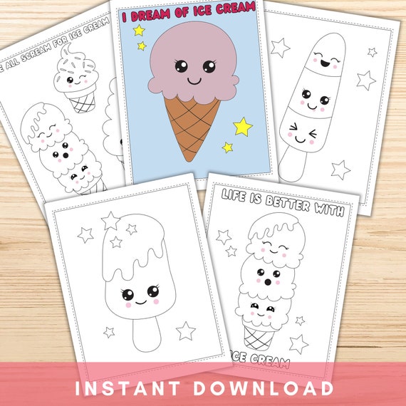 Ice Cream Coloring Pages for Kids Printable Kawaii Coloring