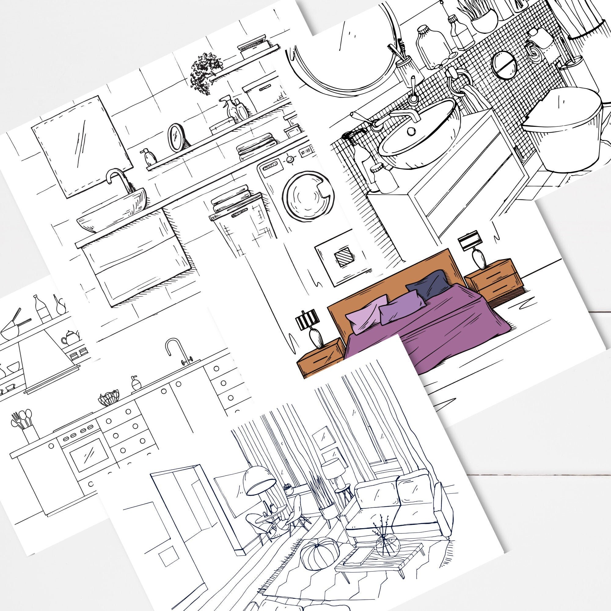 Download 20 Interior Design Coloring Pages Printable Adult Coloring Etsy