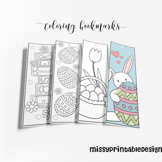 Easter Coloring Bookmarks (Set of 4), Printable Easter Coloring, Party ...