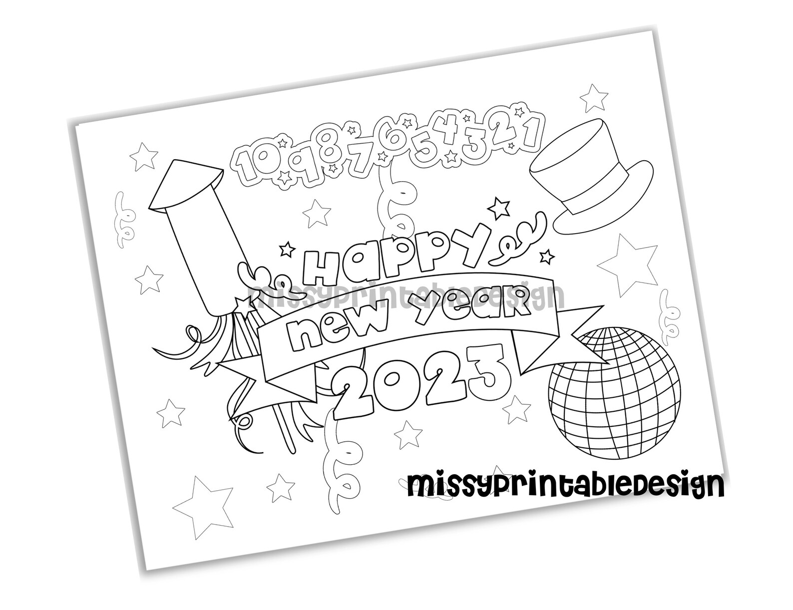 New Years Coloring Pages Printable New Years Eve Coloring Etsy