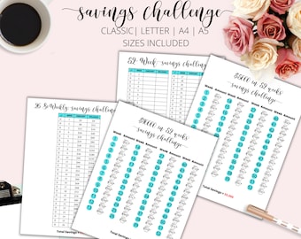 Money Savings Challenges Bundle, Printable Budget Planner (Digital Download)