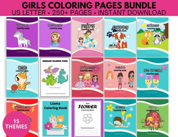 Girls Coloring Pages Bundle Printable Coloring Pages for - Etsy