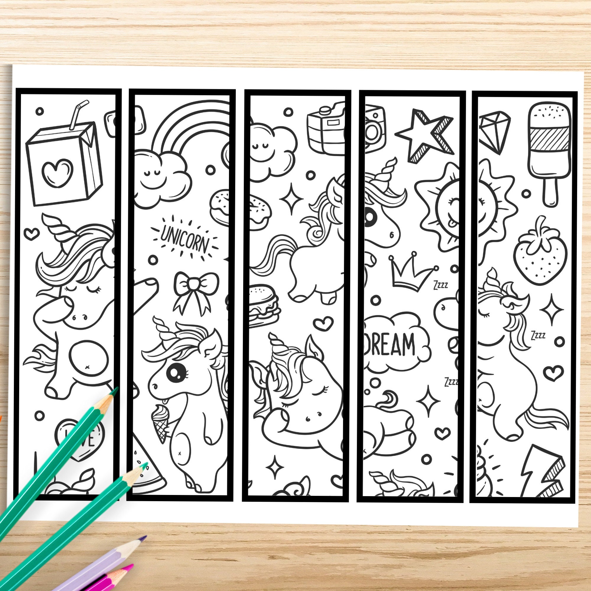 printable unicorn bookmarks 20 unicorn coloring page etsy