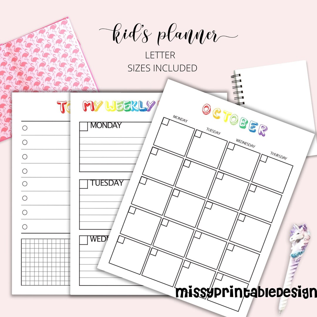 Kids Planner, Printable Kids Monthly Planner, Kids Weekly Planner, Kids to Do List, Kids Undated ...