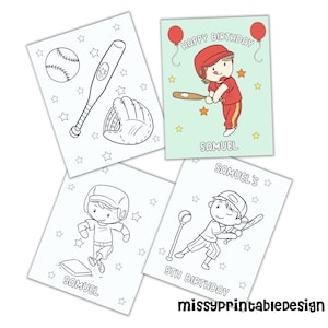 Dibujos para colorear de fiestas de béisbol personalizadas, dibujos para colorear de fiestas de cumpleaños de béisbol personalizados, dibujos para colorear de béisbol para niños