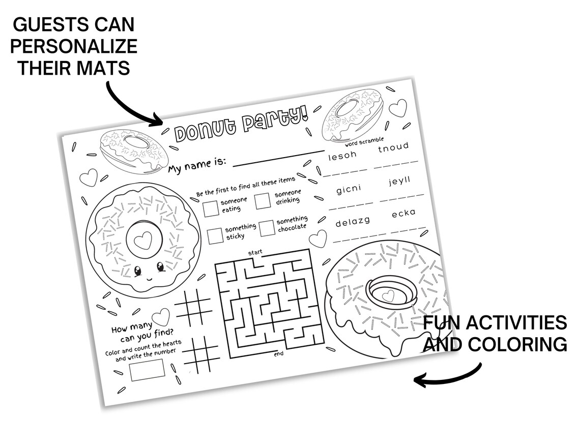 Donut Placemat Printable Donut Party Placemats Coloring Page - Etsy