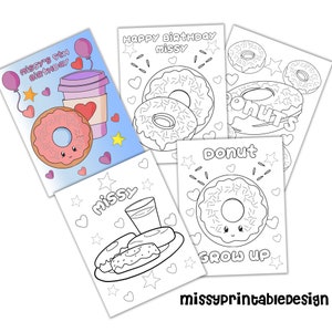 Personalized Donut Party Coloring Pages, Custom Donut Birthday Party Coloring Pages, Coloring Pages for Kids