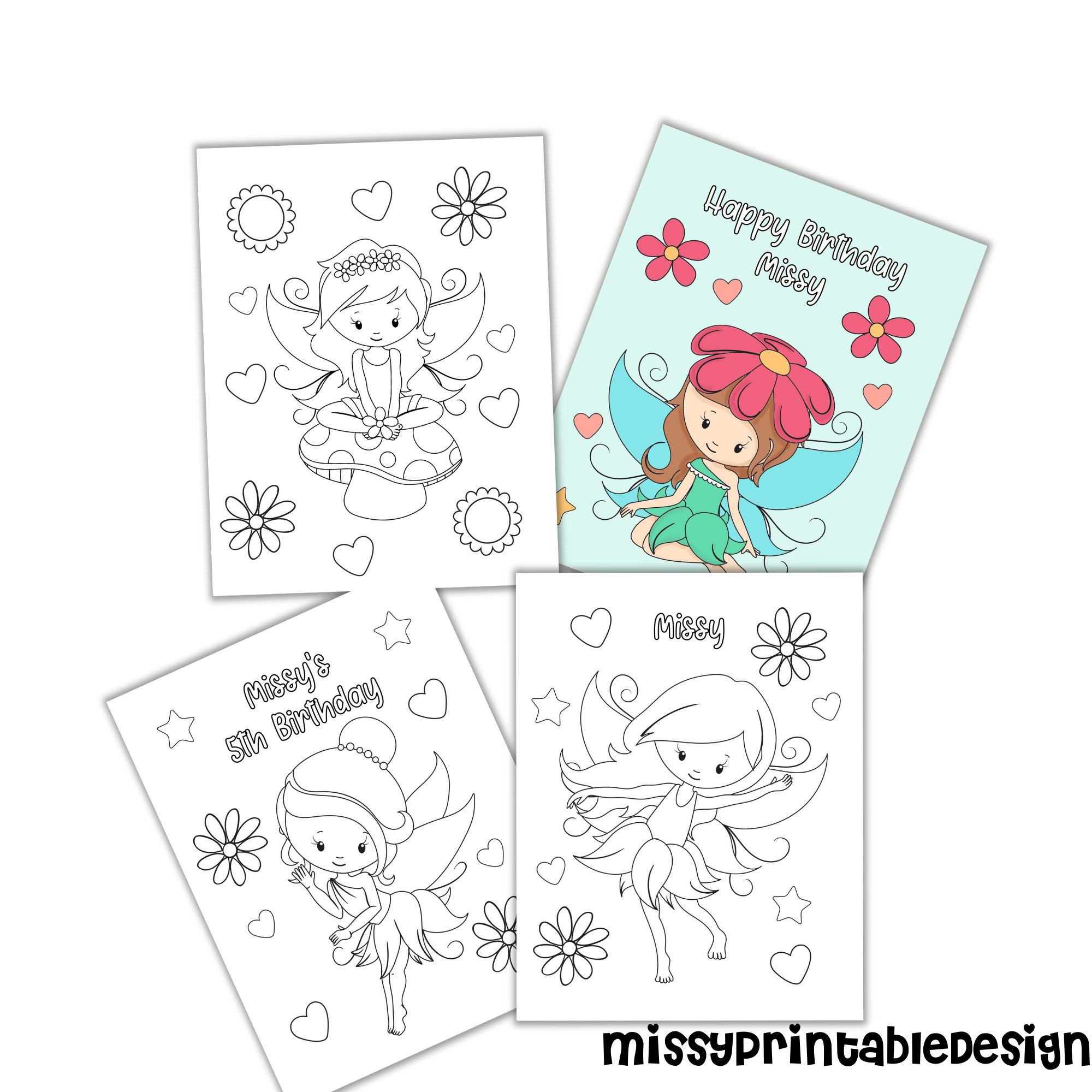 Personalized Fairy Birthday Coloring Pages (digital Download) - Etsy